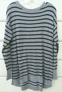 Caslon Wms S Black Gray Striped LS Tunic Sweater with Back Zipper - Picture 1 of 9