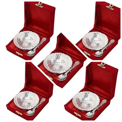 Juego de 5 cuencos pequeños enchapados en plata de aluminio artesanías con tamaño de cuchara... Foto 1 de 4