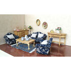 Wood Dollhouse Bedroom Living Furniture Set 1:12 Scale Blue Crushed Flowers Sofa