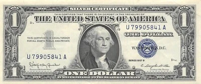 USA  $1  Silver Certificate  Series of 1957 B Block U-A  Circulated Banknote ZAA - Image 1 of 3