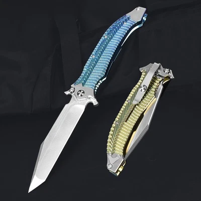11"New Fast Opening Large VG10 Blade Titanium Handle Tactic Folding Knife VTF128 - Image 1 of 4