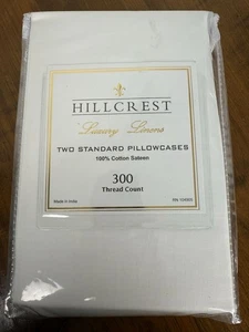 Hillcrest Luxury Linens 100% Raso di Cotten Set di 2 federe standard bianche - Foto 1 di 7