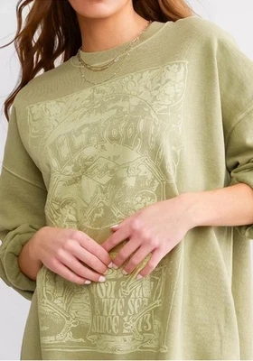 Billabong Womens Ride In Oversized Graphic Pullover Palm Green Small - Image 1 of 4