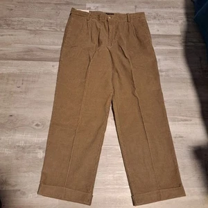Dockers Corduroy Pants Mens 34x30 - 34x29 Tan Pleated Khakis Cuffed VTG NWT - Picture 1 of 11