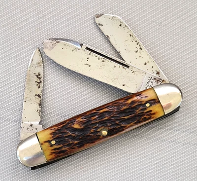 Винтажный Imperial 3 Bld коричневый кости крупного рогатого скота нож - Изображение 1 из 4