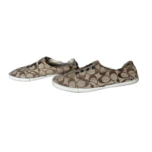 Coach Womens Katie Canvas Slip On Sneaker Size 7.5 Brown Signature Slip On Shoes - Picture 1 of 6