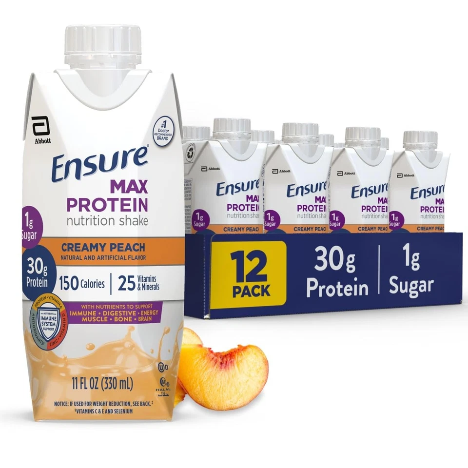 Ensure Max Protein Shake Creamy Peach 30g Protein 1g Sugar 4g Fiber 12-Pack - Image 1 of 4