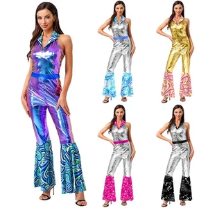 Women Rompers Adult Bodysuit 70s Jumpsuit Cosplay Costume Flare Dancewear Disco - Picture 1 of 68