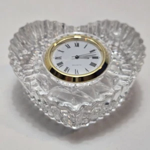 Vintage Clock Heart Shaped Crystal Glass Quartz Clock /Desktop Paper Weight - Picture 1 of 7