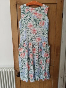 Vintage St. Michael Floral Sleeveless Dress 80s 90s Print Size 14 16 Pastel - Picture 1 of 13