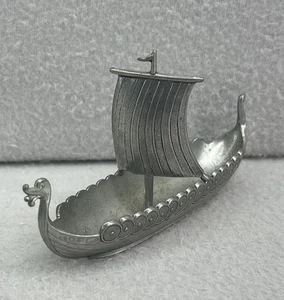 Vintage TPB Tinn Pewter Viking Ship Salt Cellar 5” Handstopt Norway - Picture 1 of 10