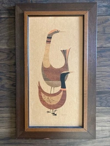 JOAN BRYANT BIRDS #2 PATOS MCM IMPRESIÓN ARTÍSTICA INCRUSTACIÓN DE MADERA ENMARCADA 1L 9029 FRANKLIN 1962 - Imagen 1 de 5