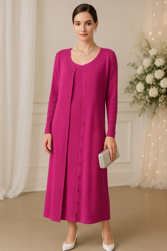 Vestido Linda Allard Ellen Tracy años 90 2 piezas lana/seda con cárdigan conjunto pulido Foto 1 de 4