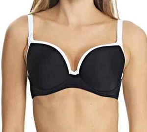 Freya Bikini Oberteil Deko Back To Schwarz Gr. 36D Gepolstert Form Plunge BH 3702 NEU - Bild 1 von 12