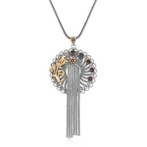 925k Sterling Silber Handarbeit Filigran Rosenmuster Saphir Halskette für Damen - Bild 1 von 1
