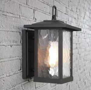 Modern Black Outdoor Sconce Farmhouse Lantern Coach Light w/ Waterglass Shade - Picture 1 of 11