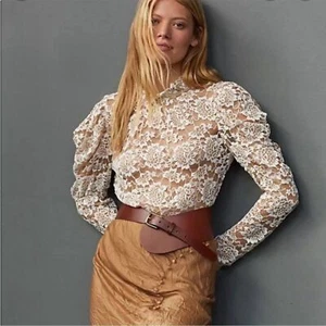 Dolan transparente Bluse mit Spitze und Stehkragen und Puffärmeln Größe S - Bild 1 von 8