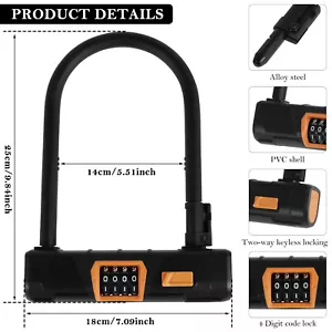 Bike U Lock 4 Digit Resettable Combination Padlock Heavy Duty Anti Theft weIIr - Picture 1 of 10