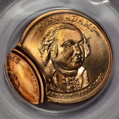 2007 PCGS MS65 Triple Struck 3rd 80% Off Center John Adams Dollar Mint Error - Image 1 of 4