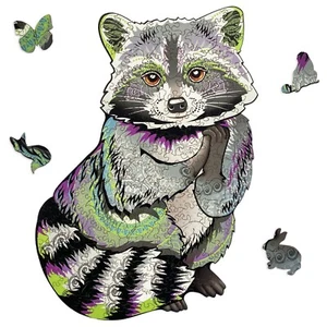 Wooden Jigsaw Puzzle for Adults Raccoon With Gift Box Size XXL - Picture 1 of 13