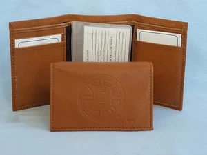 BOSTON BRUINS   Leather TriFold Wallet    NEW    brown 2 - Picture 1 of 5