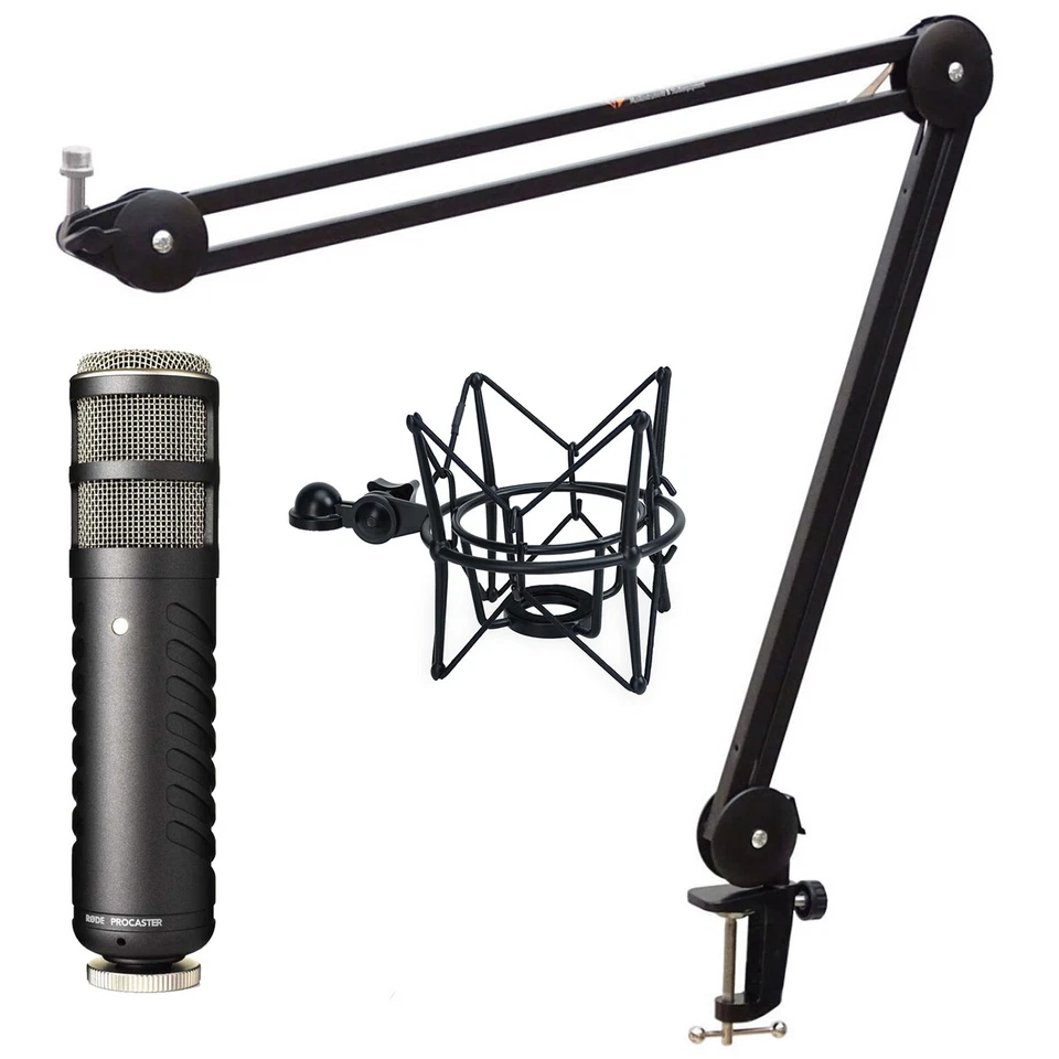 Rode Procaster Mikrofon mit keepdrum Gelenkarm-Stativ und Spinne Schwarz - Bild 1 von 4