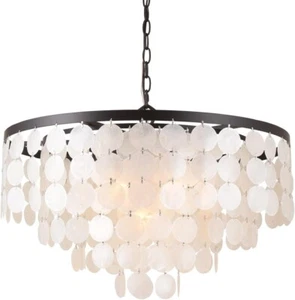 ALICE HOUSE 24" Dining Room 6 Light Capiz Shell Chandelier Bronze Finish Base - Picture 1 of 7