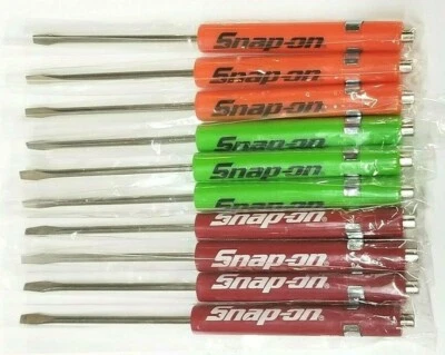 (10)TEN Snap on Pocket Screwdriver Flat Tip Screwdrivers, Magnet End, MIXED .NEW - Image 1 of 4