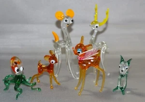 Vintage kleine Miniatur Lampwork Kunst Glas Tiere wählen Bambi Hirsch Katze Oktopus - Bild 1 von 15