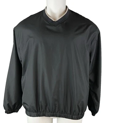 PGA 巡回赛夹克男式大号黑色缎面 V 领套衫风衣外套 (403) — 第 1/4 张图片