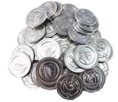 Monedas de plástico pirata doblones falsos plata aprox 100 unidades Foto 1 de 3