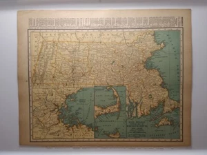 1929 Vintage MASSACHUSETTS Atlas Map Original Antique Rand McNally Premium Atlas - Picture 1 of 7