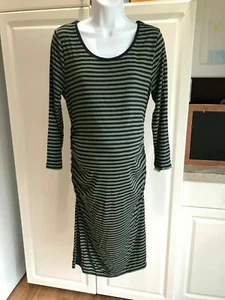 Nuevo Vestido de Maternidad Liz Lange Manga 3/4 Talla Pequeña Verde/Azul Rayas Elásticas - Imagen 1 de 5