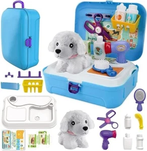 PET DOG CARE PLAY SET DOCTOR KIT FOR KIDS 16 PCS PRETEND VET GROOMING TOYS - Picture 1 of 7