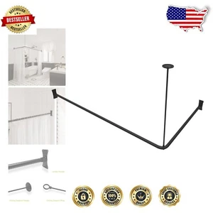 Asta Tenda Doccia Angolare Elegante Finitura Nera con Supporto Soffitto 36'' Incluso - Foto 1 di 11