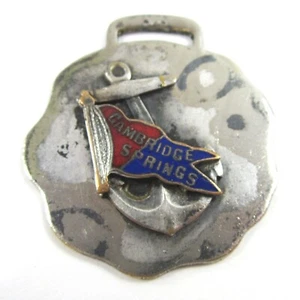 Reloj vintage Cambridge Springs PA recuerdo de viaje banderín Burgee llavero años 1910-20 - Imagen 1 de 3