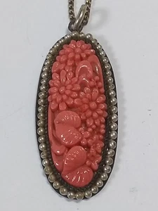 Antiker chinesischer Anhänger Silber vergoldet mit tschechischen geschnitzten orangefarbenen Glas Simulat Perlen - Bild 1 von 11