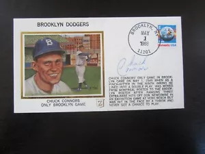 Busta cachet autografa Chuck Connors Autografo Firmata Brooklyn Dodgers JSA - Foto 1 di 2