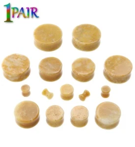 Pair 8g-1" YELLOW BURMESE STONE PLUGS Double Flare Gauges Organic Ear 1474 - Picture 1 of 2