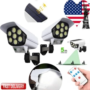 2 PC Motion Sensor Solar Outdoor Flood Light Fake Camera 77 LED Garden Yard Lamp - Picture 1 of 24