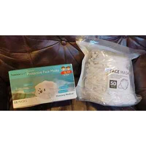100 Pcs White Protective Face Masks 50 Children plus 50 unopened adult - Picture 1 of 11