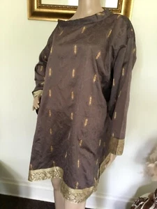 Vintage Purple Gold Brocade "India" Long Sleeve Tunic Dress - Picture 1 of 7