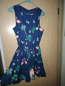 Womens Tropical ALine Flare Sleeveless Dress | Size M | Bailey Blue - Picture 1 of 4