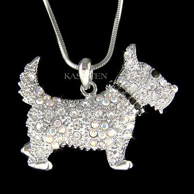 Weiß Westie Schottische Scottie Hund Welpe mit Swarovski Kristall Halskette Neu - Bild 1 von 4