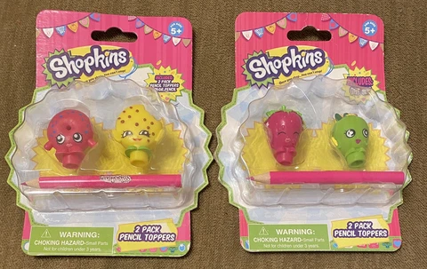 2 x 2 Pack Shopkins Pencil Toppers + Pencil Cover