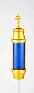 Orthodox Cross Cemetery Light / Vigil Memorial Light with Ground Spike (Blue) - Picture 1 of 3