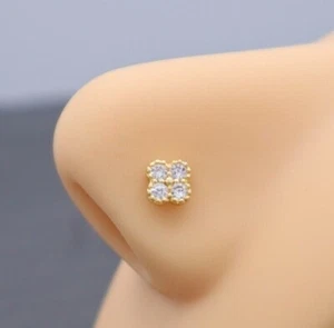 Flower Diamonds Nose Pin Nose Stud Surgical Crystal Nose Ring Piercing L shaped - Picture 1 of 2