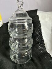 VTG Princess House Heritage Hand Blown Etched Stacker Candy Dish-w-lid (4Pc)EUC