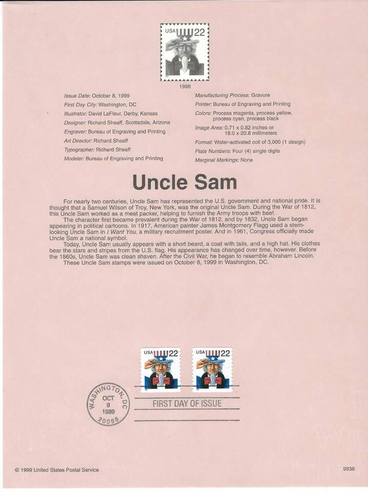 Scott #3353...Uncle Sam...22 Cent ...First Day of Issue (1999) - Image 1 of 1