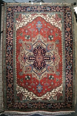 6'0" x 8'10" Hand Knotted Carpet Vegetable Dye Wool Serapi Caucasian Kazak Rug - Image 1 of 4